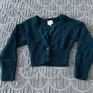 Teal Cable Knit Cropped Cardigan